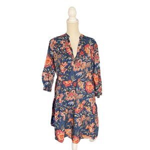 Fitzroy & Willa Marti Tiered Dress M medium blue floral block print India